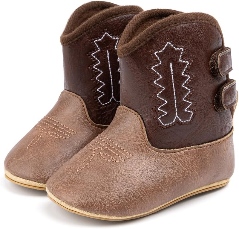 HsdsBebe Baby Boys Girls Western Cowboy Boots Infant Moccasins High Top Booties Toddler Soft Sole Non-Slip First Walker Crib Shoes - Image 1